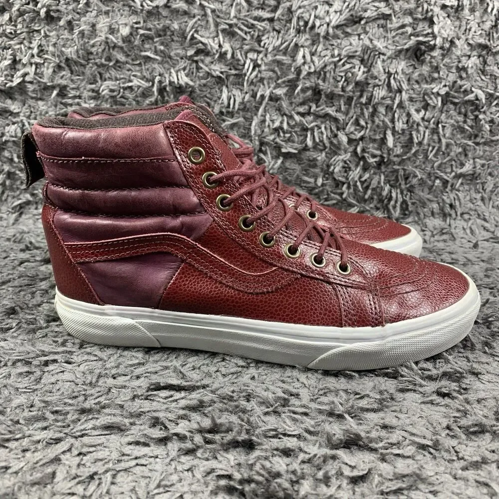 Vans Sk8-Hi Shoes Womens Size 9.5 Red Leather High Top Skate Sneakers Athletic
